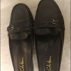 Black Soft Leather Slip on Mules, short heel
